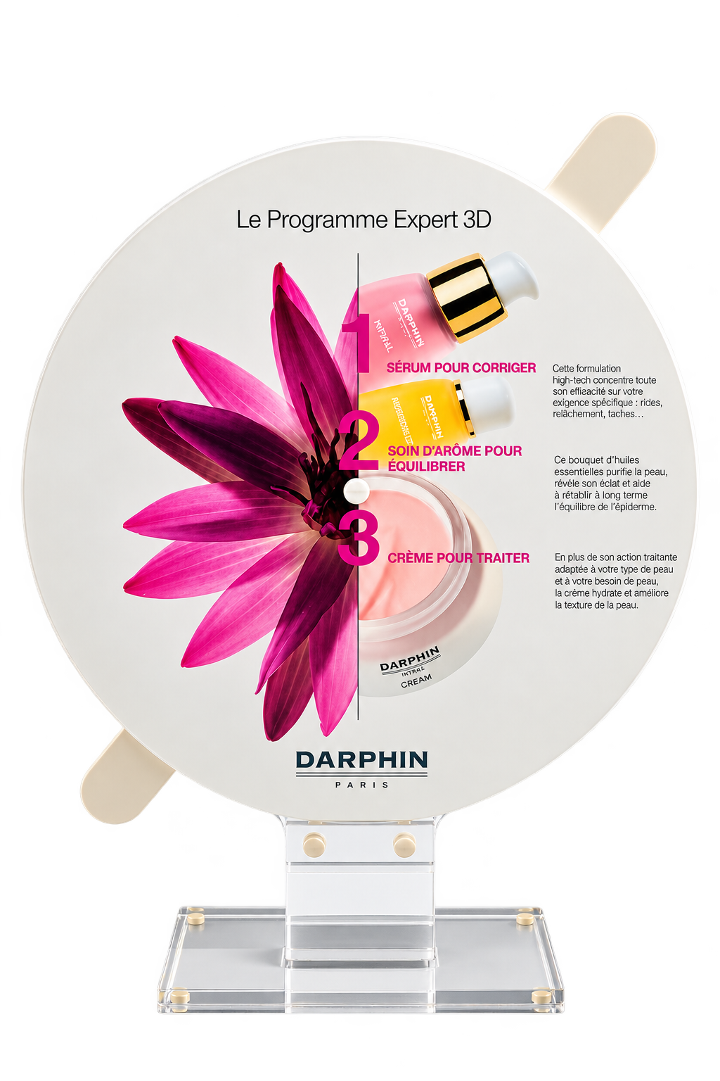 Présentoir PLV cosmétique sur mesure Darphin réalisé par Signe Distinctif