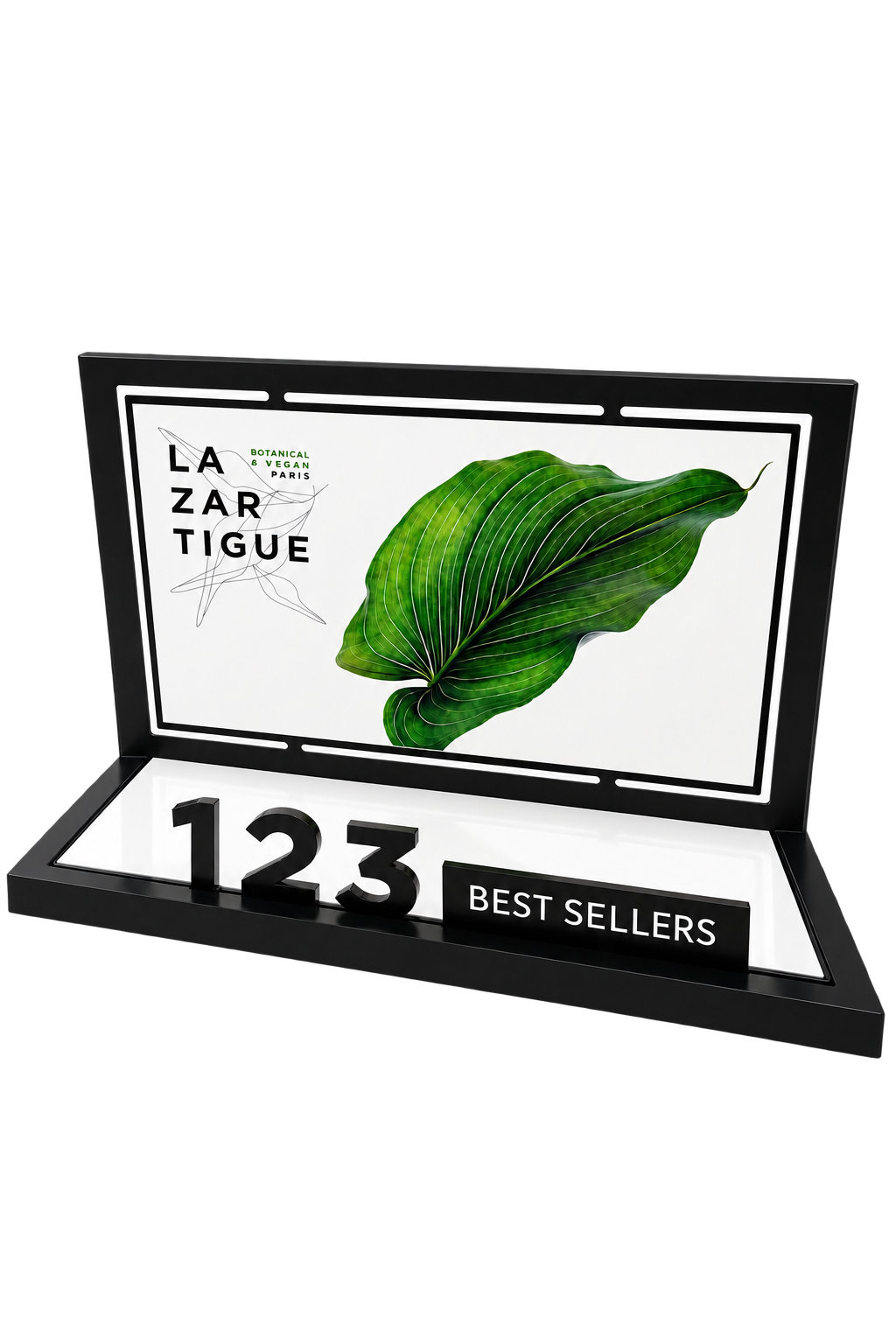 Présentoir de comptoir Lazartigue sur mesure fabriqué par Signe Distinctif